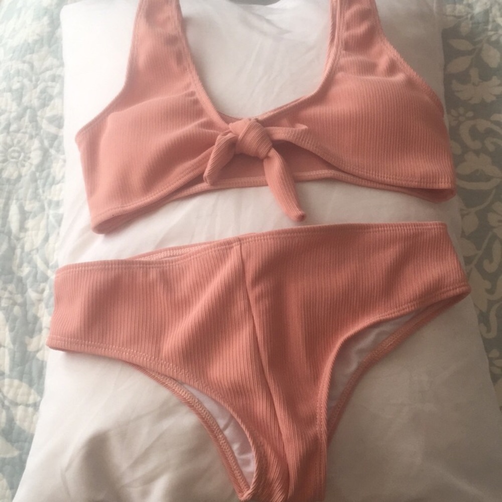 Coral front knot bikini